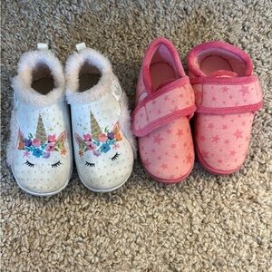 Unicorn and Star Kids Slipper Set - White and Pink